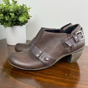 OTBT Dark Brown Leather El Reno Low Ankle Biker Heeled Bootie Women Size 6.5